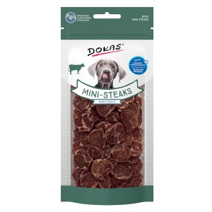 Dokas Mini-Steaks Rind, Hunde-Belohnungssnacks im wiederverschließbaren Beutel.