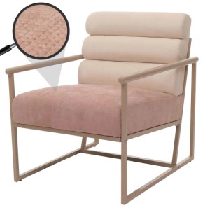 Beiger Loungesessel O38 mit roséfarbenem Polster und Stahlrohrgestell.