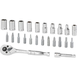 LUX 1/4 Zoll Nuss-Set, 24-teilig, mit Stecknüssen, Bits und Ratsche aus Chrom-Vanadium-Stahl.