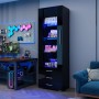 okwish Vitrine mit LED Beleuchtung Schubladen Glasvitrine Wohnzimmer 60x35x180cm Schwarz_6