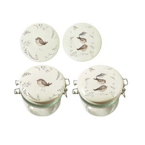 Boltze Vorratsgläser Kamina, 2-fach sortiert, mit Vogelmotiven auf Porzellandeckeln.
