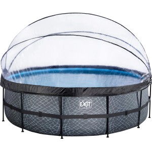EXIT Stone Pool, grauer Stahlrahmen Pool mit Abdeckung und Sandfilterpumpe, ø 488x122 cm.