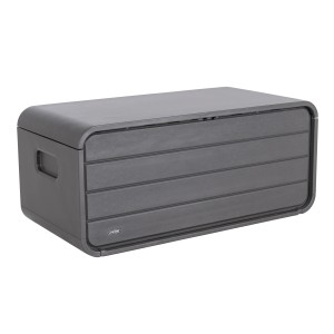 Anthrazitfarbene Lifetime Kissenbox, 515 l, ideal zur Aufbewahrung von Gartenutensilien.