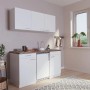 Respekta Küchenzeile KB150WW, 150 cm, Weiß Glänzend mit Spüle, Kochfeld und Kühlschrank.