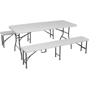 Bierzeltgarnitur Taloga, 3-teilig, aus Kunststoff, bestehend aus Tisch und zwei Bänken.