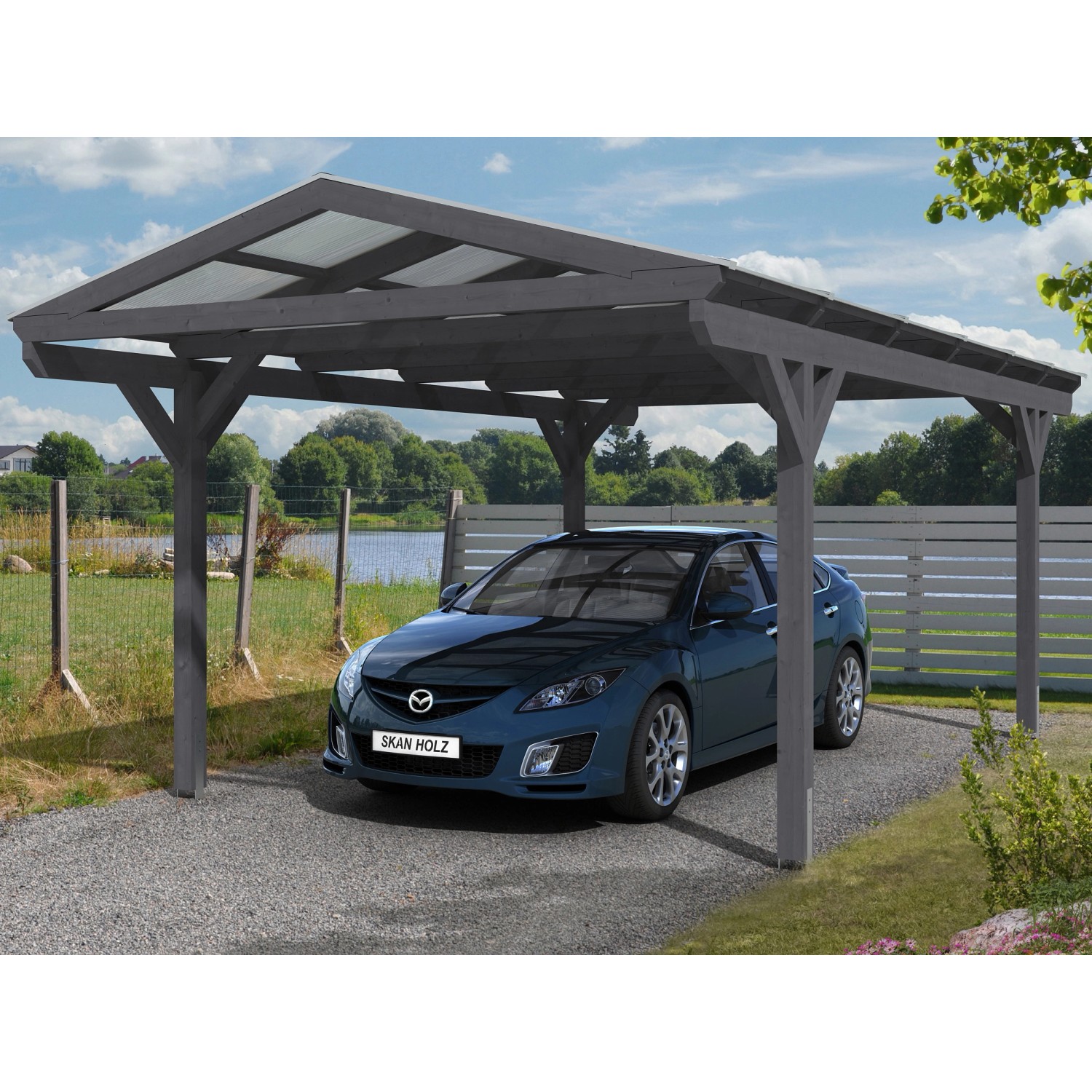 Skan Holz Carport Westerwald 362 cm x 648 cm gerade Kopfbänder Schiefergrau  kaufen bei OBI