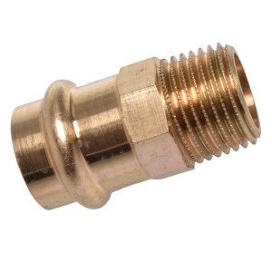 Kirchhoff RG-Übergangsnippel, 15 mm x 21 mm, blank, mit Muffe. Pressfitting für Sanitär- und Heizungsinstallation.