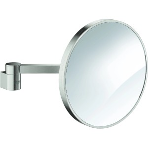Grohe Kosmetikspiegel Selection in Supersteel: Runder Wandspiegel mit 7-fach Vergrößerung.