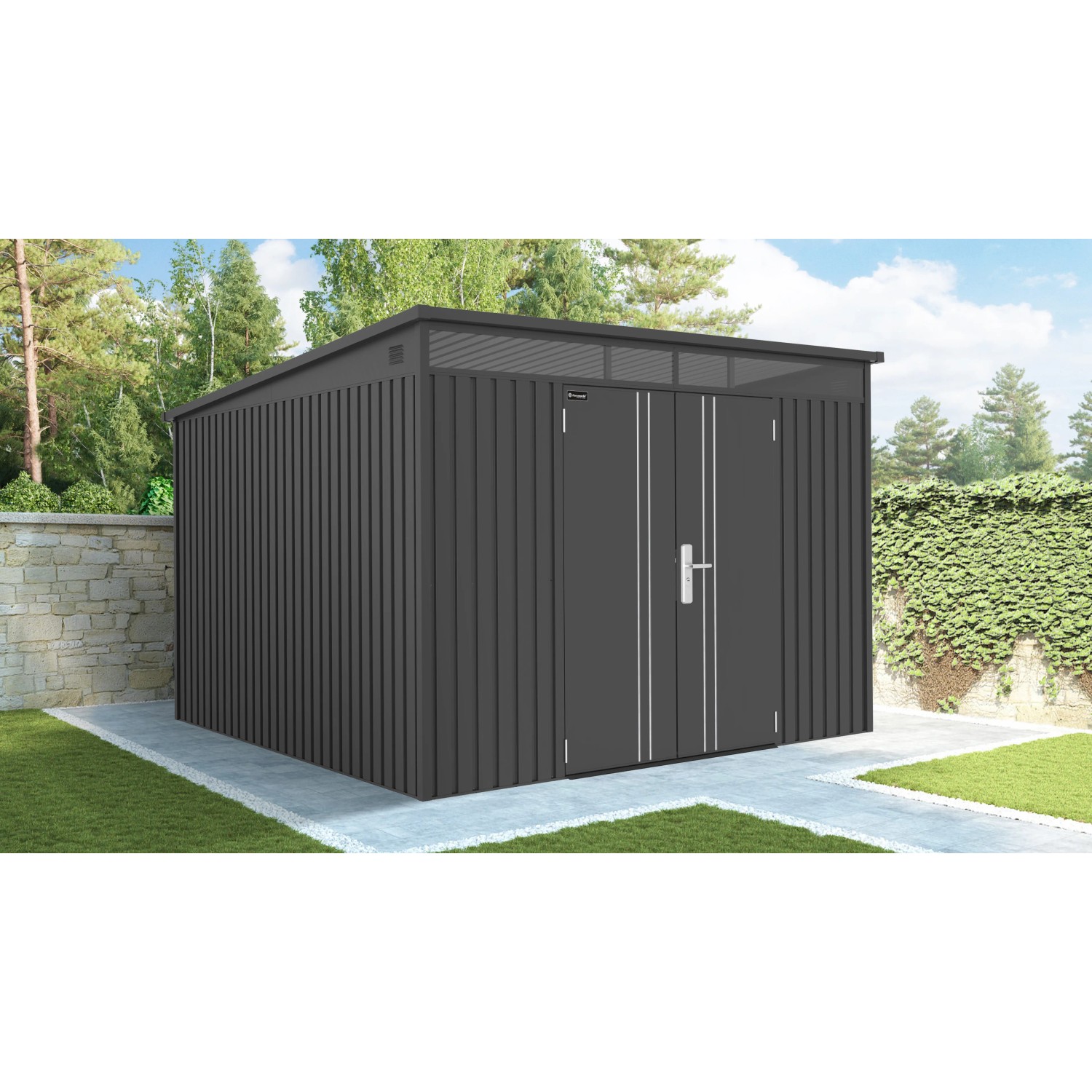 Gerätehaus Firstline Metall Pultdach Anthrazit 7,5 m² Doppeltür kaufen bei OBI