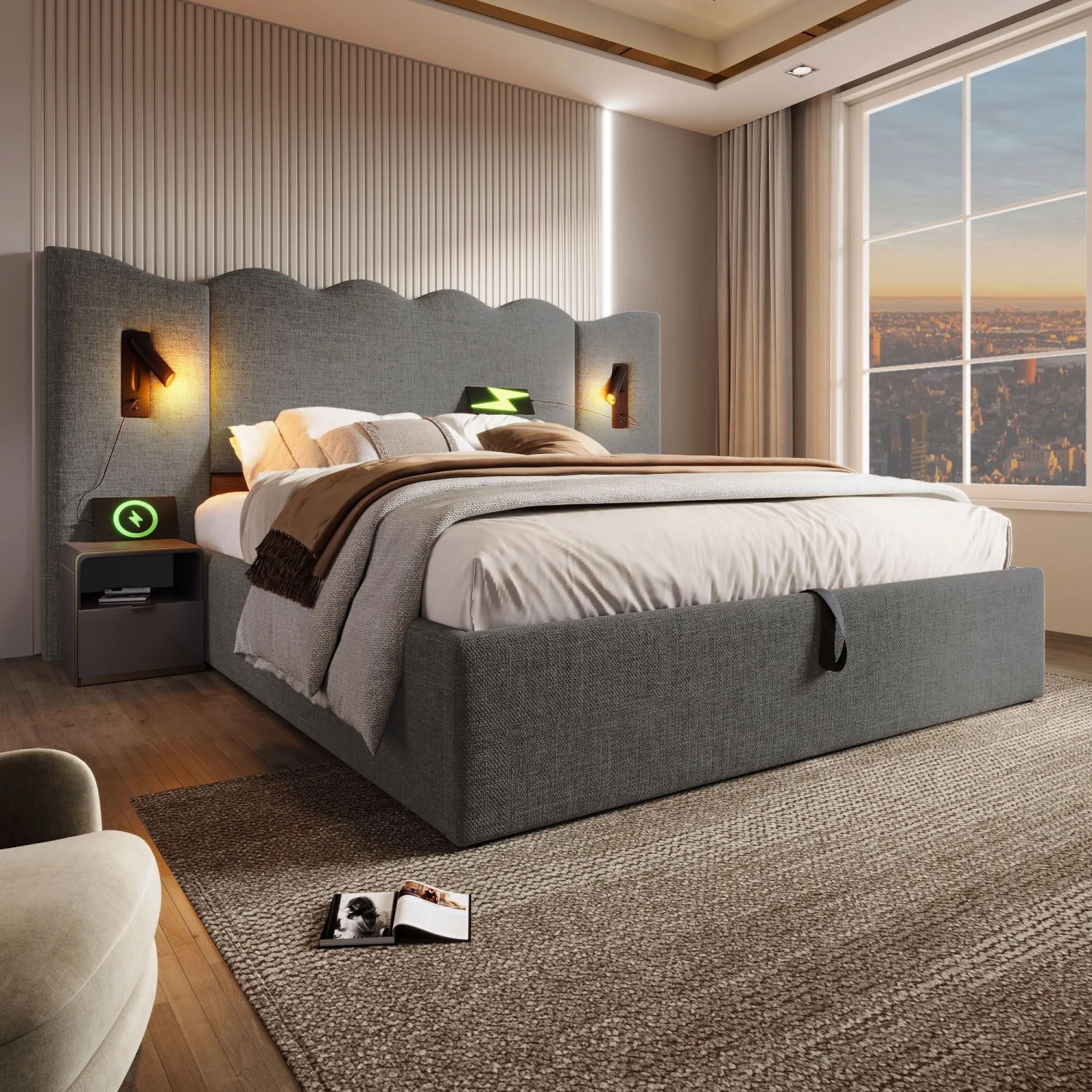 okwish Polsterbett 180x200cm mit Stauraum Doppelbett Grau ohne Matratze_2