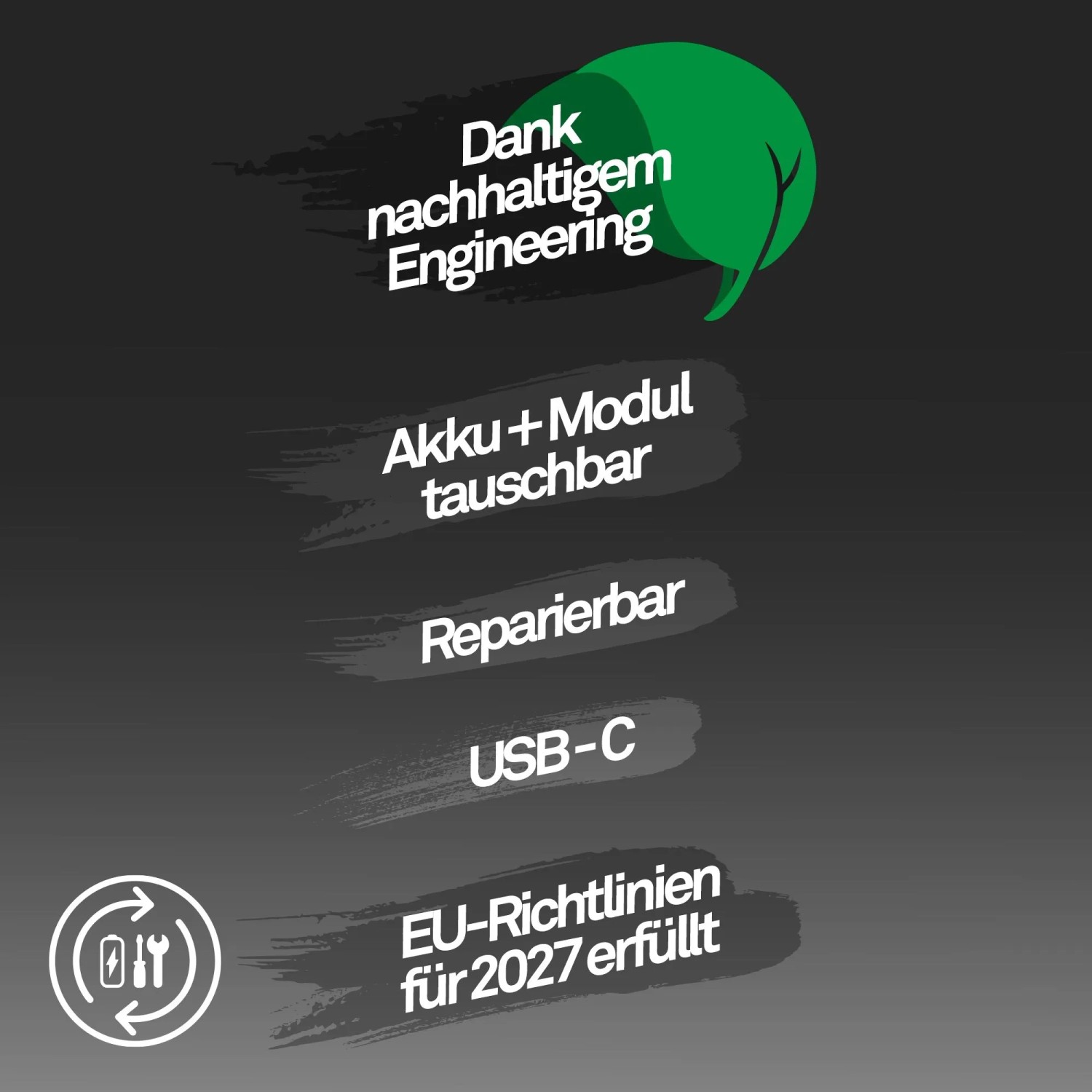 Nachhaltige Brilo Tischleuchte Pilia: Akku und Modul tauschbar, reparierbar, USB-C, erfüllt EU-Richtlinien 2027.