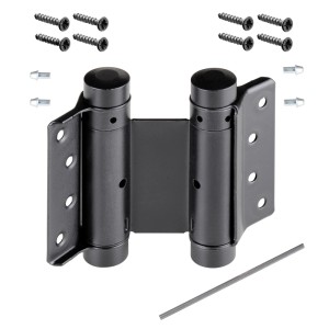 Hettich Pendeltürscharnier, schwarz lackiert, aus Stahl mit Schrauben und Stift für Möbelausstattung.