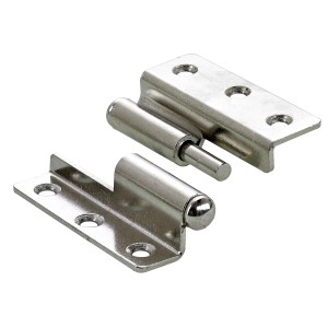 Gekröpftes Hettich Möbelband, 50x40 mm, links, vernickelt, für gefalzte Türen.