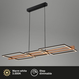 Dimmbare LED-Pendelleuchte Royk von Briloner mit Holzdekor und warmweißem Licht.