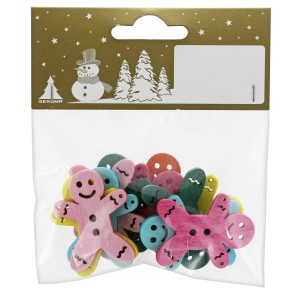 Bunte Deko Lebkuchenmänner aus Holz, 12 Stück, 4 cm, Weihnachtsdekoration.