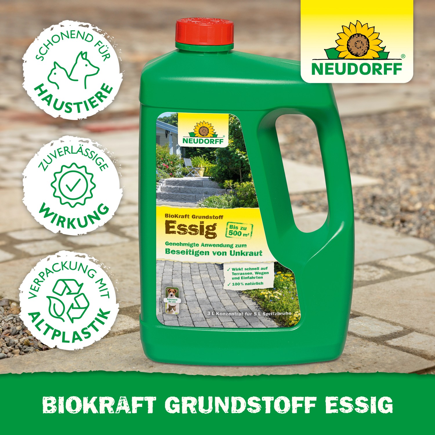 Neudorff Grundstoff Essig Biokraft 3l: Pflanzenstärkungsmittel zur Unkrautbekämpfung auf Wegen und Terrassen.