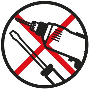 Symbol: Keine Montage mit Werkzeug für Gardinia Klemmträger.