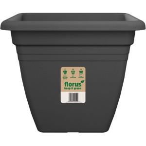 Anthrazitfarbener Florus Pflanztopf Mediterran Quadro, 30x30x24 cm, aus recyceltem Kunststoff.