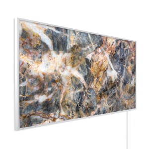 Könighaus Infrarotheizung mit Naturstein-Motiv, 1200 W, weißer Rahmen. Elektrische Heizung mit Marmor-Optik.