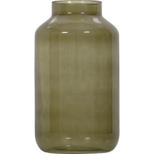 Grüne Glasvase, 30,5 cm hoch, 16,5 cm Durchmesser. Dekorative Blumenvase für den Innenbereich.