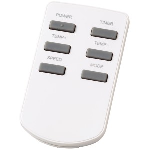 Fernbedienung für OBI Klimagerät KGM 7000-70 mit Tasten für Power, Timer, Temperatur, Geschwindigkeit und Modus.
