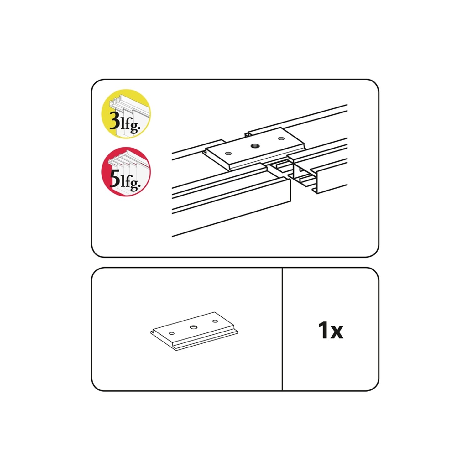 Gardinia Schienenverbinder für 3-läufige Vorhangschiene, Silber.