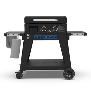 Pit Boss Gasgrill Ultimate Plancha Lift-Off, 2-Brenner, schwarz-weiß. Grill mit Ablagen und Rollen.