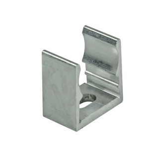 Silberne Alu-Klemmschelle für Rohr Ø 25 mm zur sicheren Befestigung von Installationsrohren. Blitzschutzmaterial.