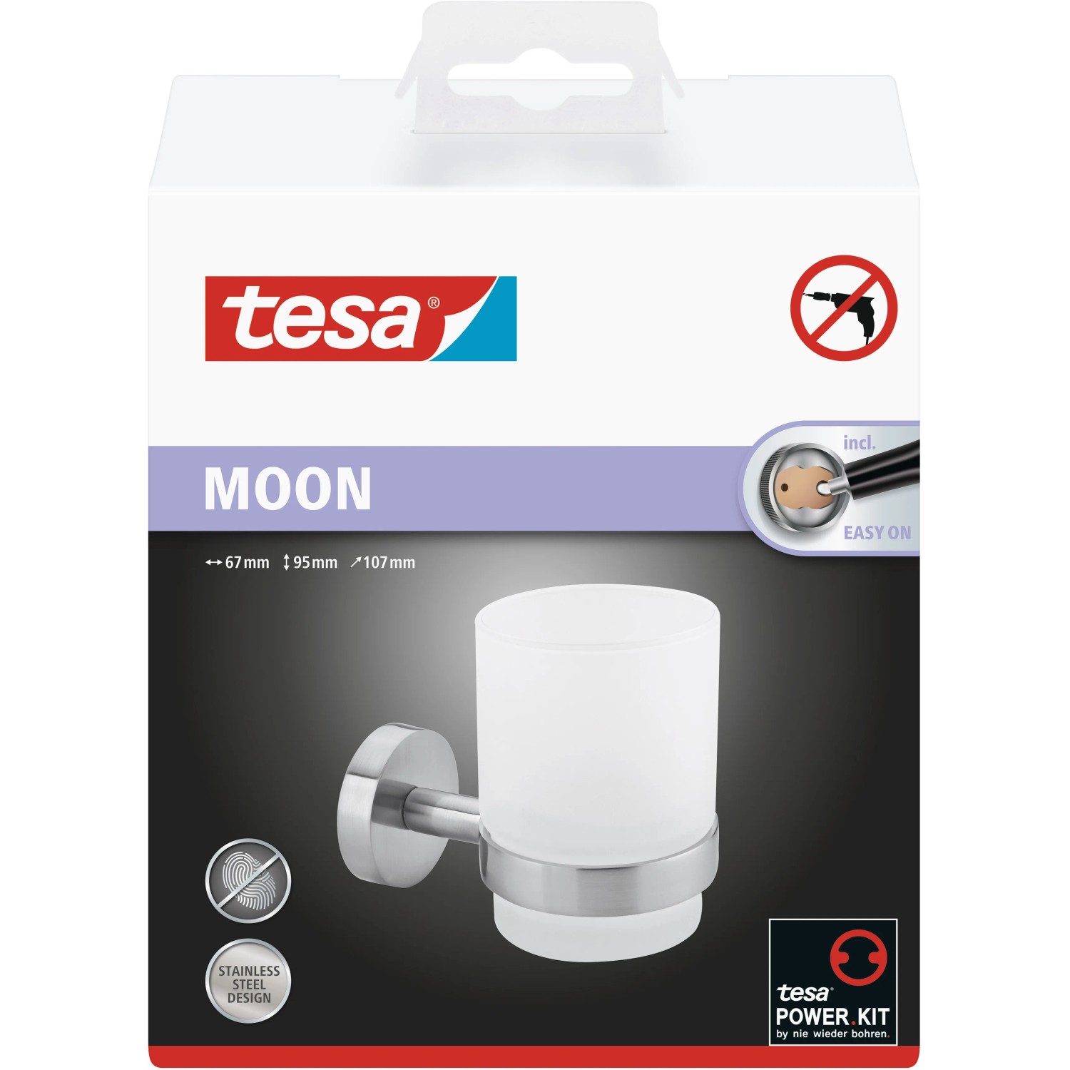 Tesa Moon Zahnputzbecher aus Edelstahl zur Wandmontage ohne Bohren.
