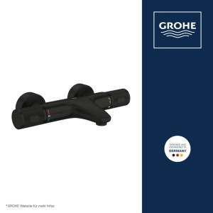 Grohe Precision Feel Wannen-Thermostat in Schwarz Matt für Wandmontage, mit Temperatur- und Mengenregler.