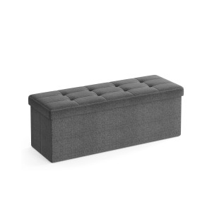 Graue Songmics Polsterbank mit Stauraum, 110x38x38 cm, ideal als Schuhbank.
