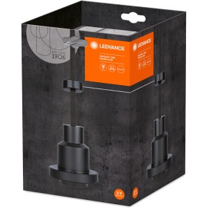 Verpackung der schwarzen Ledvance Pendelleuchte 1906 E27. Lampen-Kabel für E27 Leuchtmittel.