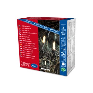 Verpackung einer Konstsmide Mini LED Lichterkette mit 80 warmweißen LEDs für innen und außen.