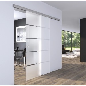 Novadoors Glasschiebetür Ontario mit Alu-Beschlag und Softeinzug im modernen Wohnraum.