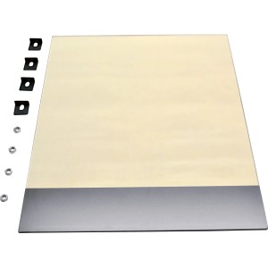 Glasscheibe für Kaminofen Tambora 1 mit Halterungen und Schrauben als Zubehör.