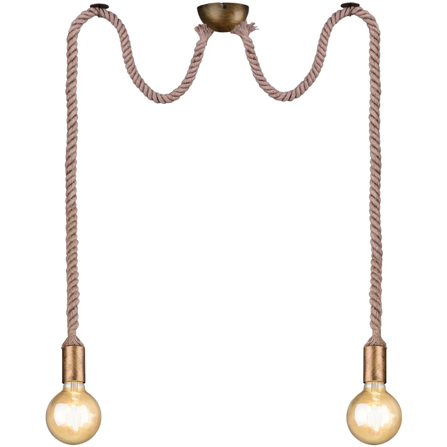 Trio Deckenlampe Rope, 2-flammig, Altmessing, Vintage-Pendelleuchte mit Seilaufhängung.