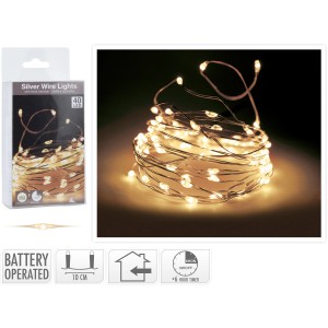 LED Lichterkette 40 warmweiße LEDs Silberdraht innen batteriebetrieb