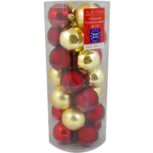 Vitbis Weihnachtskugel-Mix Glas ø 6 cm 28 Stück Rot-Gold