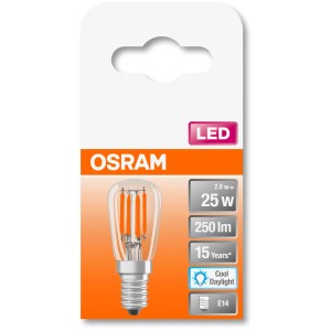 Osram LED-Lampe E14, klare T-Form, 2,8W, Tageslicht, 250lm. Kompakte LED für Kühlschrank, Nähmaschine & Deko.