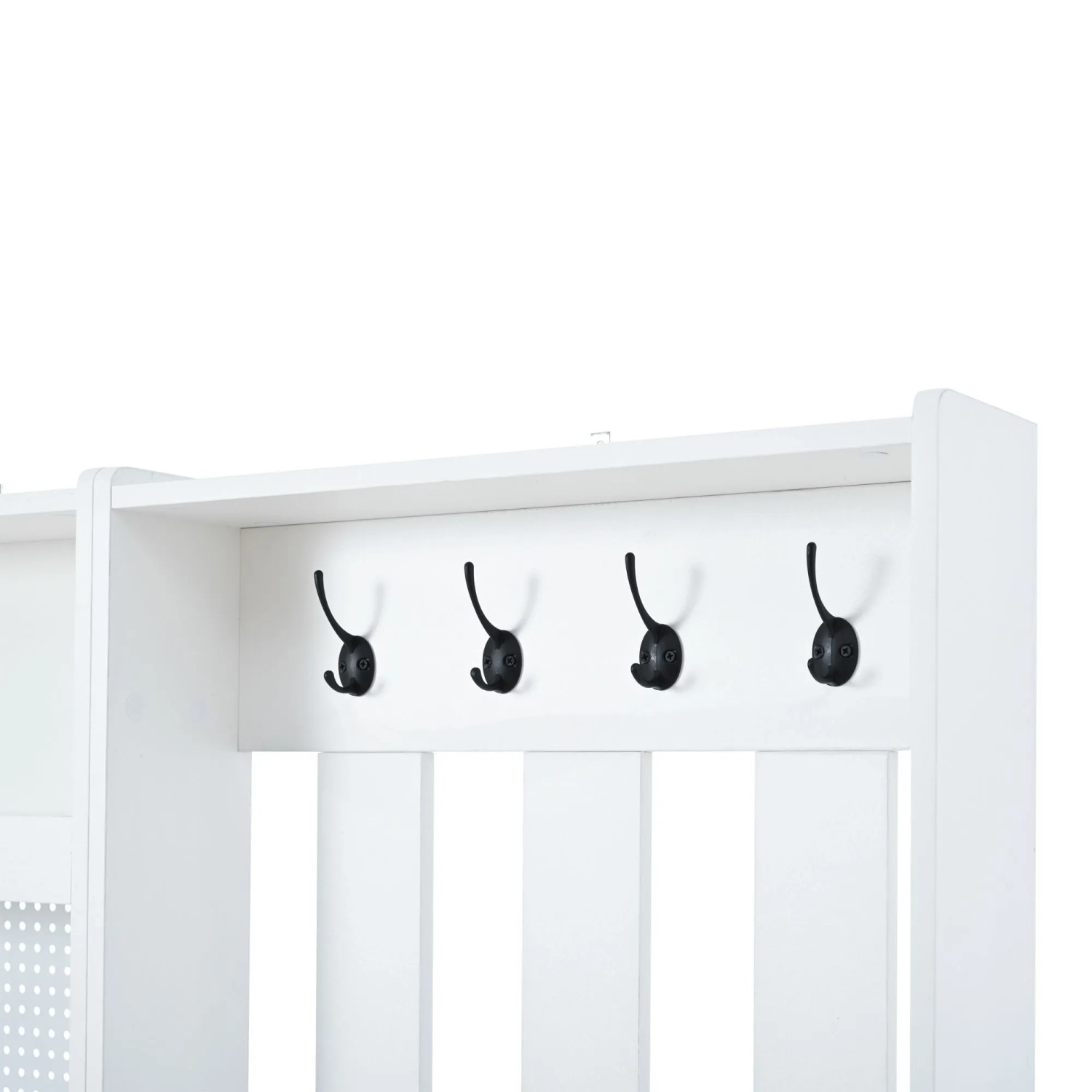okwish Garderobenständer mit Schuhbank 7 Haken Flur 110x35x175cm Weiß_8