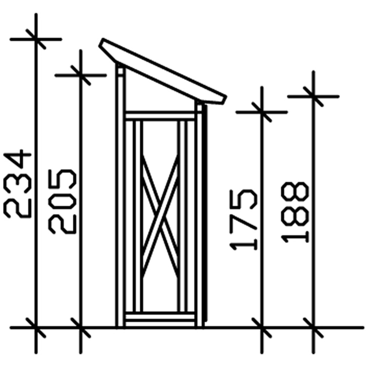 Skizze Holzunterstand Lars 1: 240x102cm, naturbelassen. Kaminholzregal mit Maßen.
