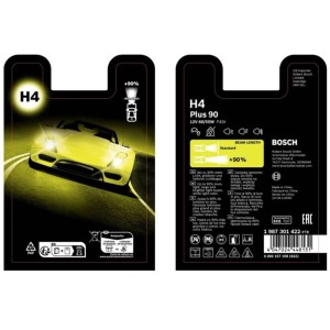 Bosch GLL H4 Plus90 Halogen-Fahrzeuglampe, 2er-Pack für bessere Sicht und Fahrsicherheit.