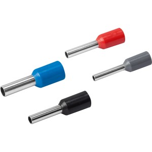 Aderendhülsen-Set Comfort, isoliert, 100 Stück, verschiedene Farben (rot, blau, grau, schwarz).