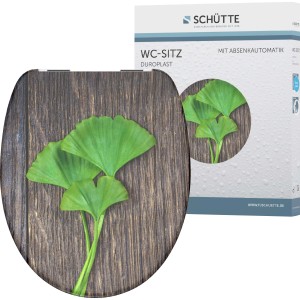 Schütte WC-Sitz Ginko & Wood mit Absenkautomatik, Motiv Ginkgo auf Holzoptik.