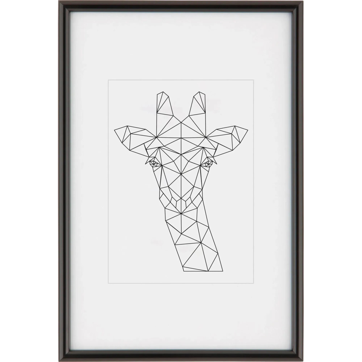 Schwarzer Kunststoff Bilderrahmen (20x30 cm) mit Passepartout und geometrischem Giraffen-Motiv.