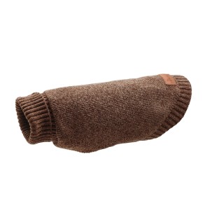 Brauner Hunter Hundepullover Birka, Rückenlänge 60 cm, aus Strick für kleine Hunde.
