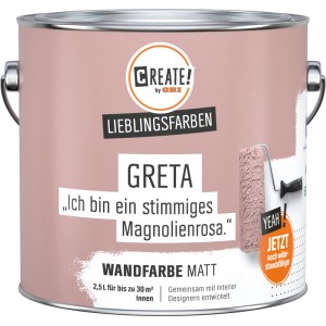 Farbeimer CREATE! by OBI Wandfarbe Lieblingsfarbe Greta, Magnolienrosa, matt, 2,5 l.