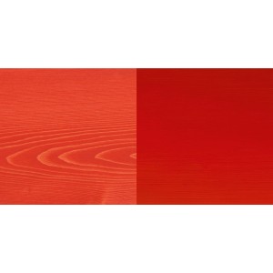 Holz mit Osmo Dekorwachs Intensiv Rot behandelt: Transparente und deckende Farbflächen im Vergleich.