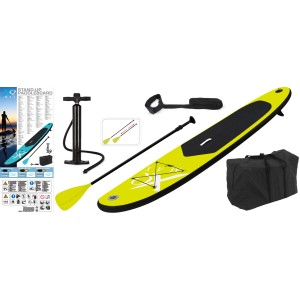 Limefarbenes Stand up Paddle Board Set (285 cm) mit Paddel, Pumpe, Tasche und Zubehör.