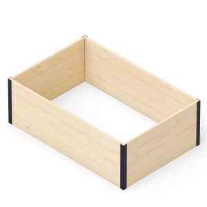 Hochbeet Palettenrahmen aus Nadelholz, 120x80 cm, Natur mit schwarzen Stahl-Ecken.